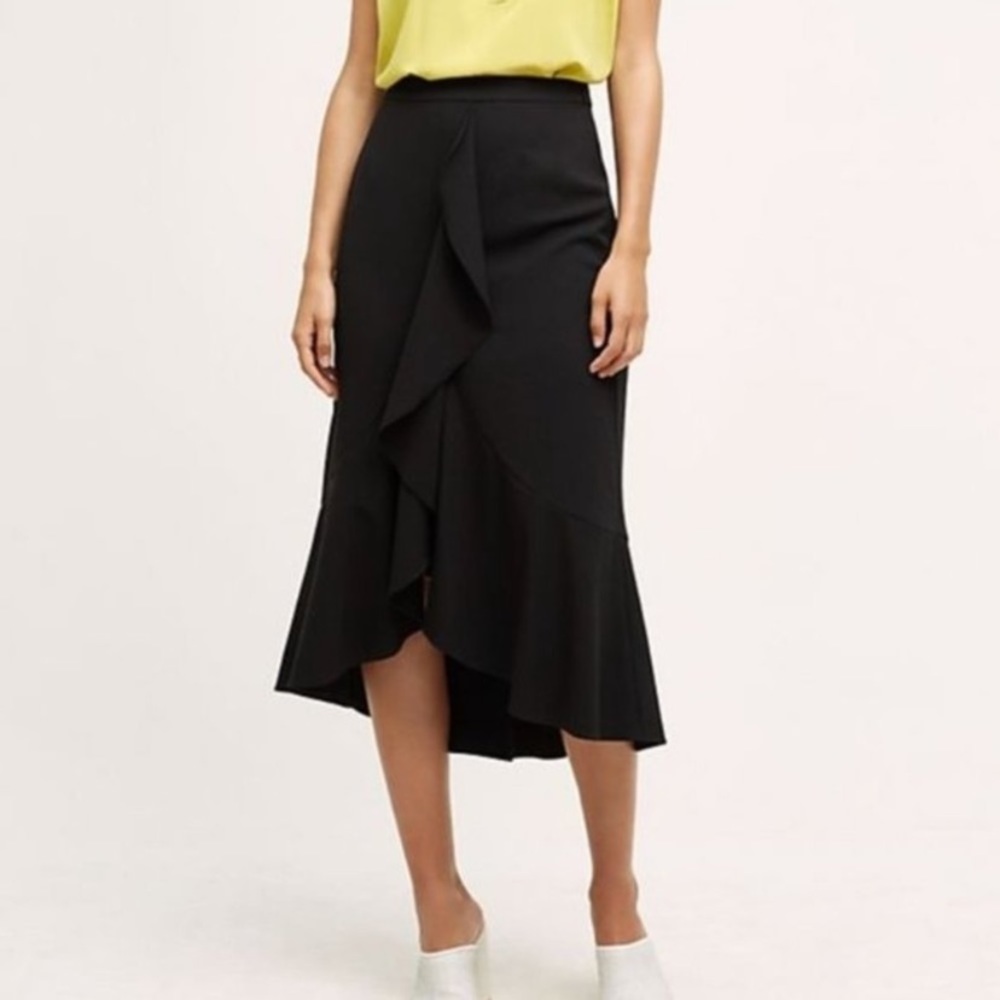 Antropologie Maeve Marquesas Ruffle Midi Long Black Skirt Size 8